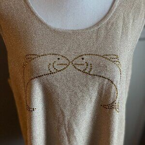 G.O.S.P.E.L. Beige Sleeveless Top Glittery Finish Embellished Fish Motif SZ 20